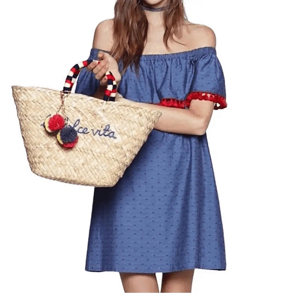Cooper & Ella Beatriz Off Shoulder Red Dotted Dress 🍓🧺🤍